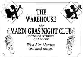 Warehouse and Mardi Gras advert